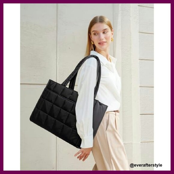 Puffer Quilted Laptop Tote Bag Professional Lightweight Travel Shoulder Purse - Picture 3 of 7